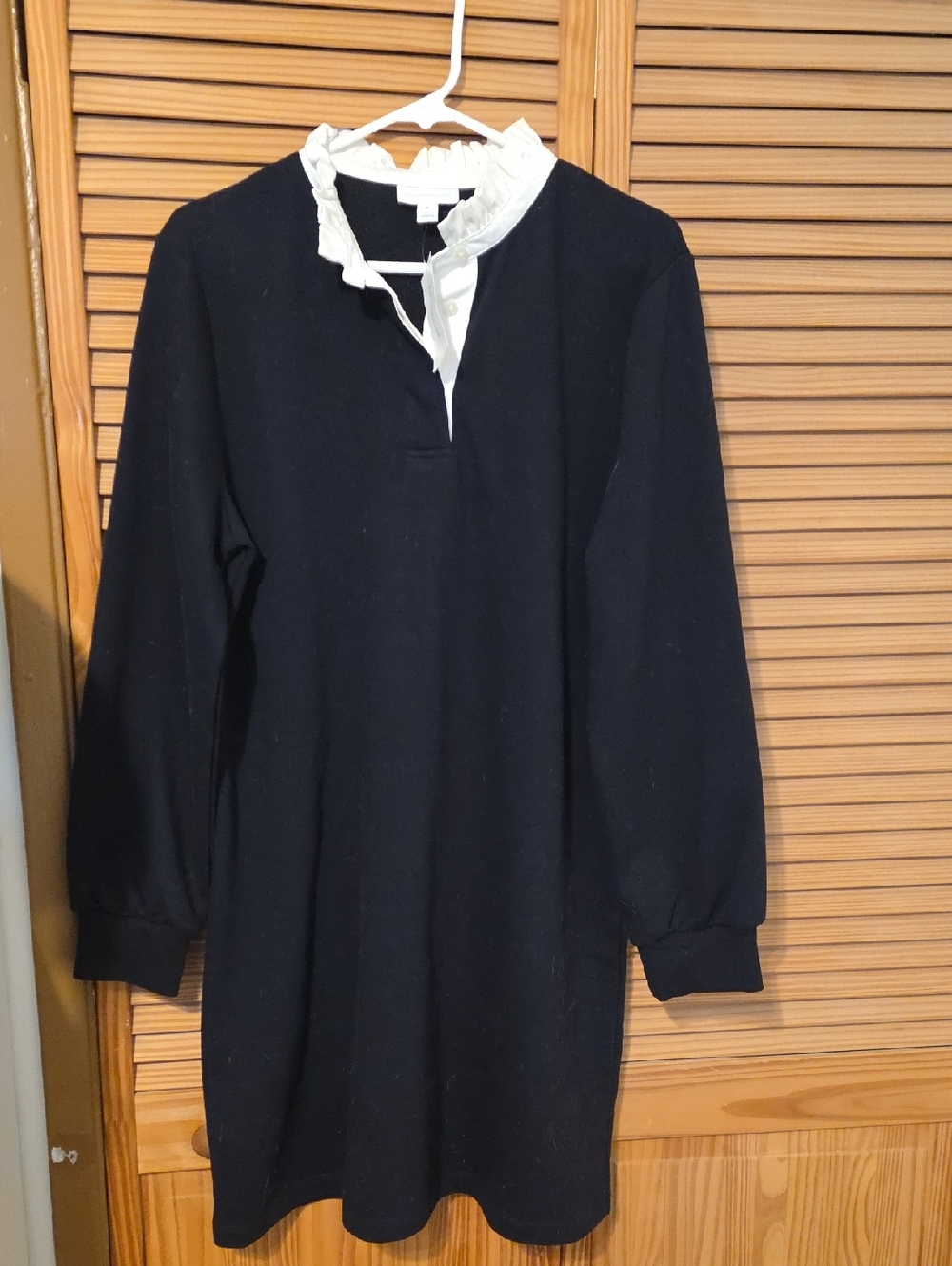 Charter Club Black Long Sleeve Dress with White Ruffle Collar